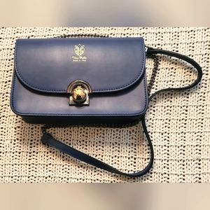 Vera Pelle Navy Blue Leather crossbody Made in Italy